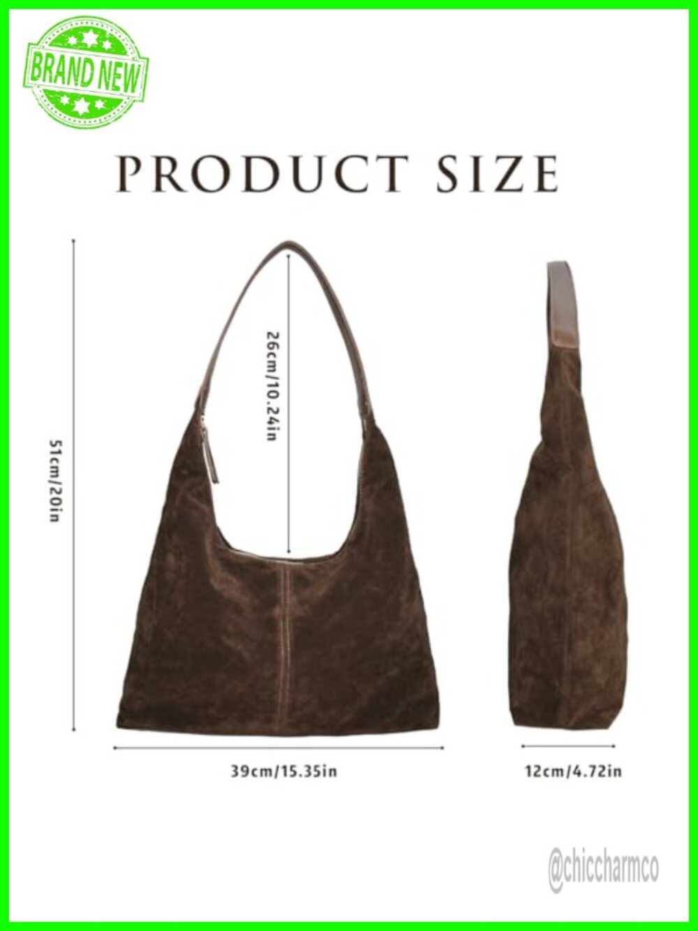 Faux Suede Slouchy Hobo Shoulder Bag with Zipper Pockets - Picture 2 of 6